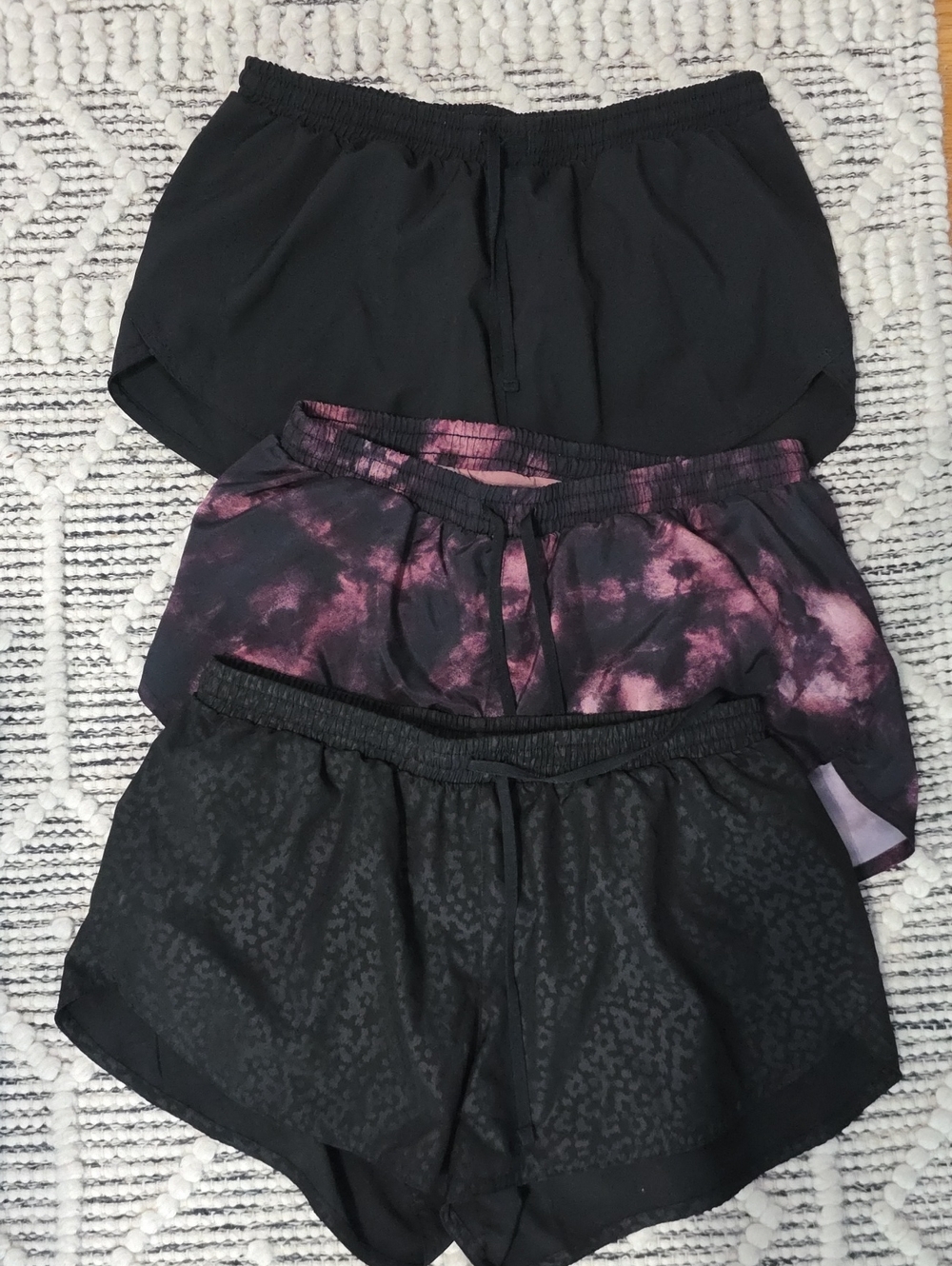 Old Navy Women's Athletic Shorts Trio - Black & Purple Tie-Dye
